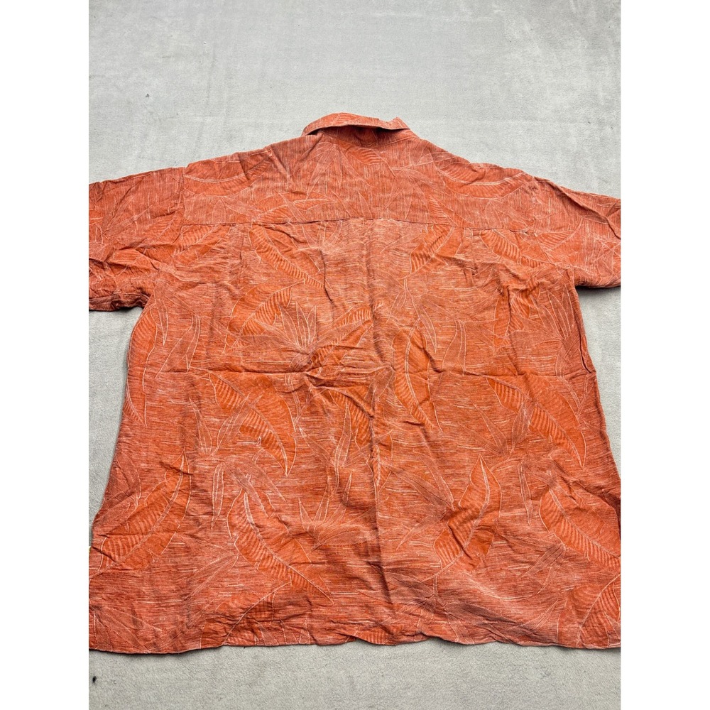 Island Shores Mens XXL Orange 100% Washable Silk Tropical Leaf Hawaiian Shirt - Picture 5 of 6
